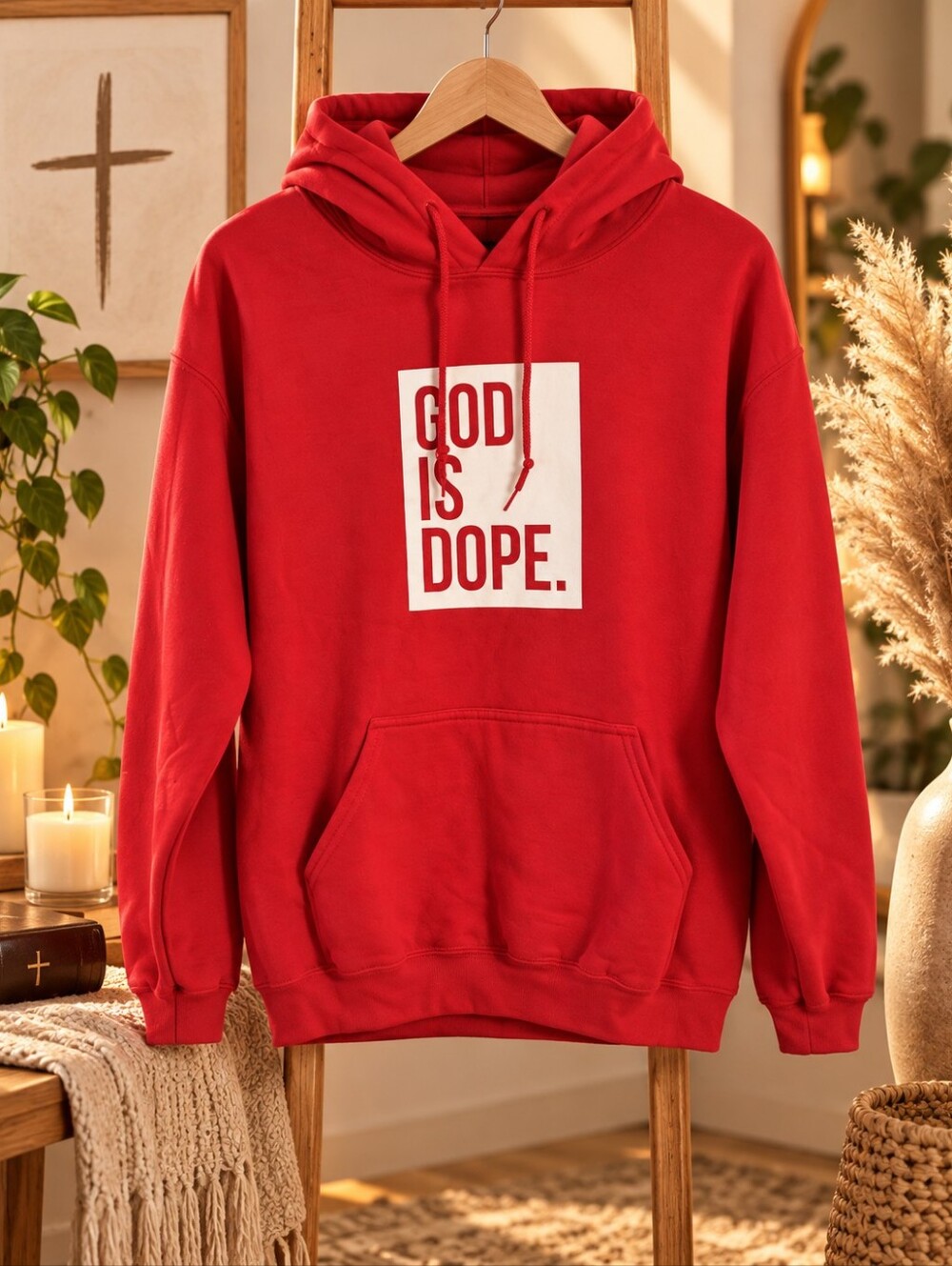 God Is Dope Red Graphic Pullover Hoodie Sweatshirt Unisex Size L